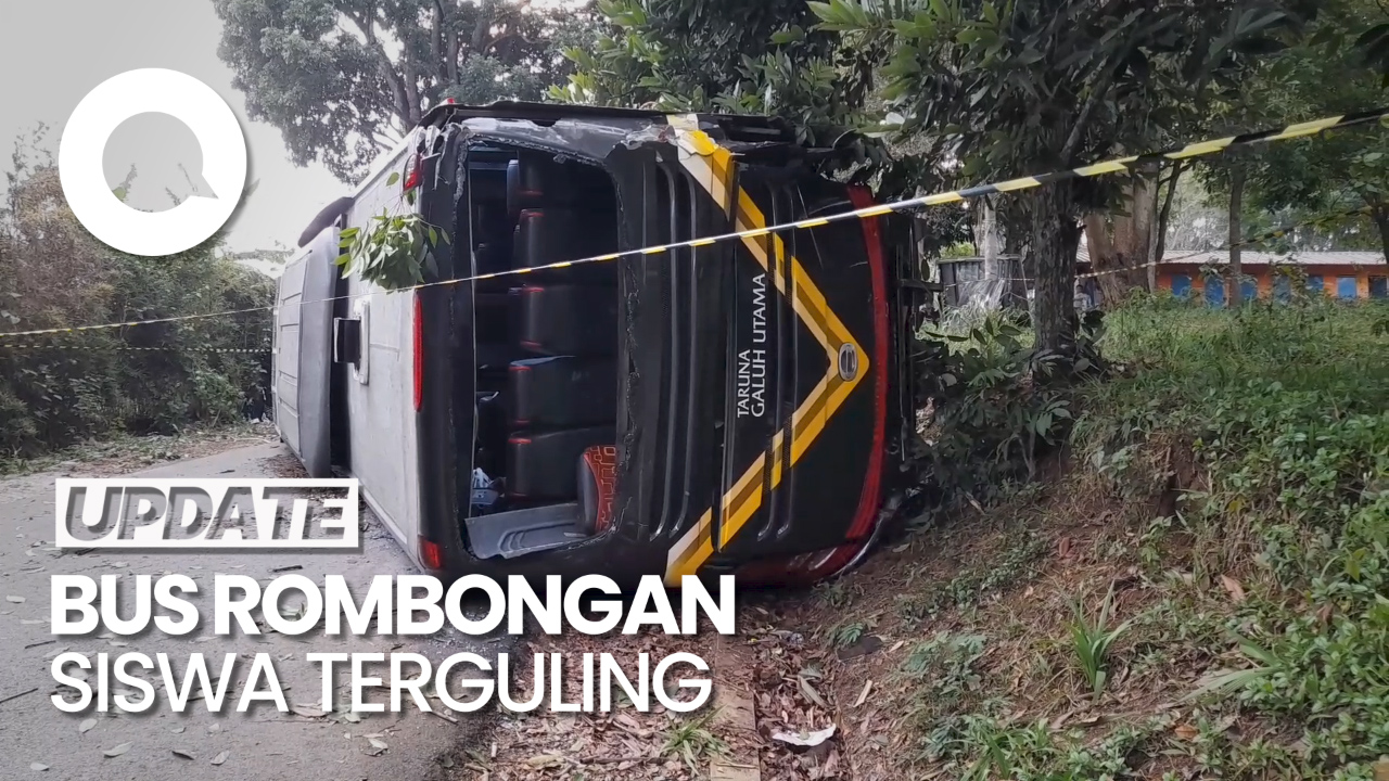 Bus Rombongan Pelajar Ciamis Terguling Sejumlah Siswa Terluka