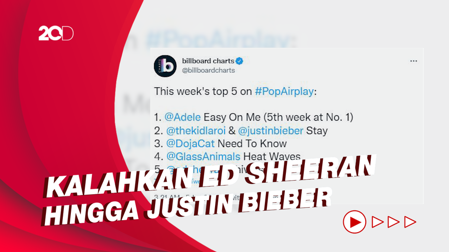 Easy On Me Puncaki Pop Airplay BillBoard Selama 5 Minggu