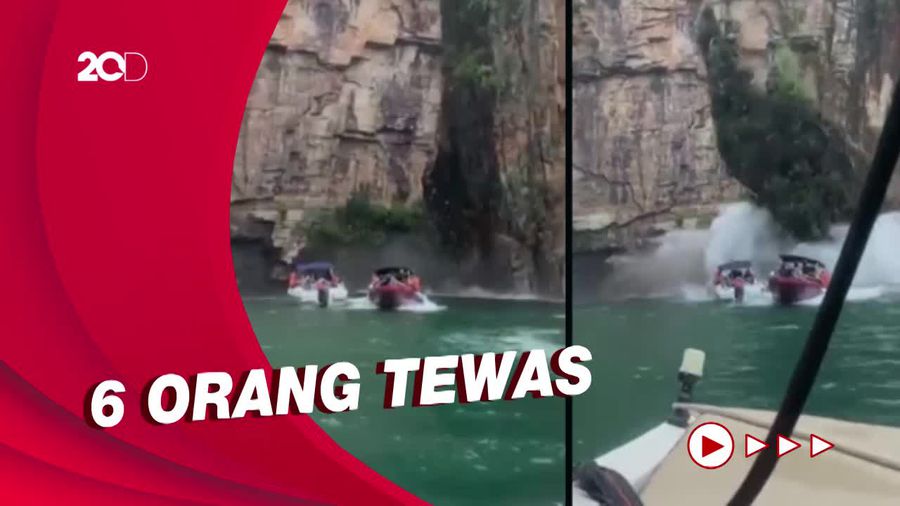 Ngeri! Detik-detik Kapal Wisata Tertimpa Batu Tebing di Brasil