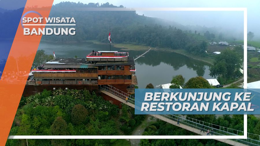 Menyeberang Jembatan Tali Menuju Resto Unik di Pinggir Danau, Bandung