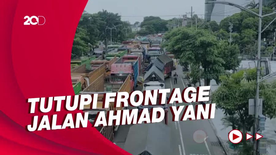 Penampakan Ratusan Truk Pendemo Protes ODOL Tutupi Jalan di Surabaya
