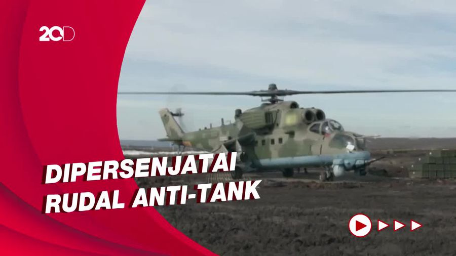 Aksi Helikopter Mi-24 Rusia Lumpuhkan Tank Lapis Baja Ukraina