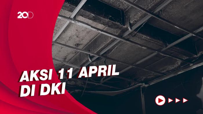 Penampakan Sisa-sisa Aksi 11 April, Vandalisme-Pos Polisi Dibakar
