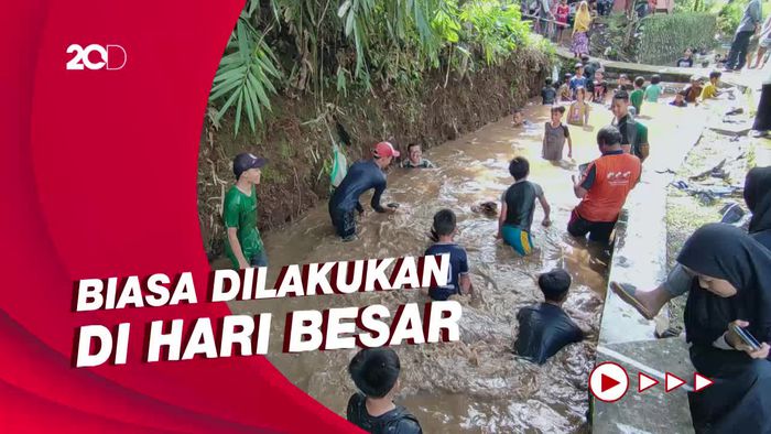 Keseruan Tradisi Ngobeng di Ciamis, Tangkap Ikan dengan Tangan Kosong