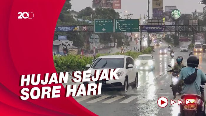 Diguyur Hujan Deras, Lalin di Simpang Gadog Arah Jakarta Lancar