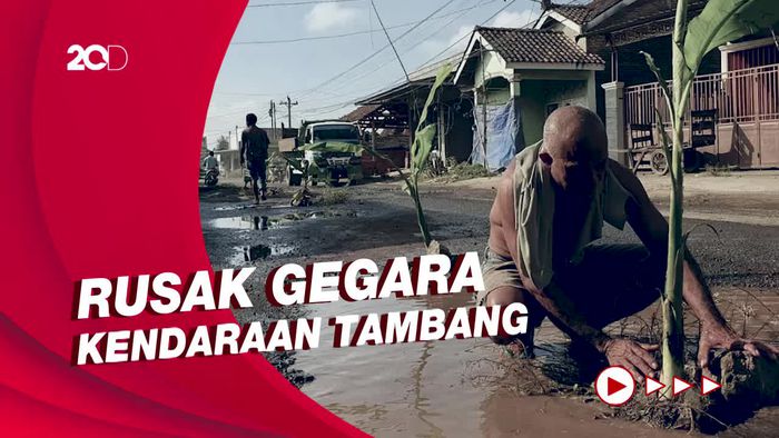Penampakan Jalan Rusak di Pati yang Ditanami Pohon-Jadi Pemancingan