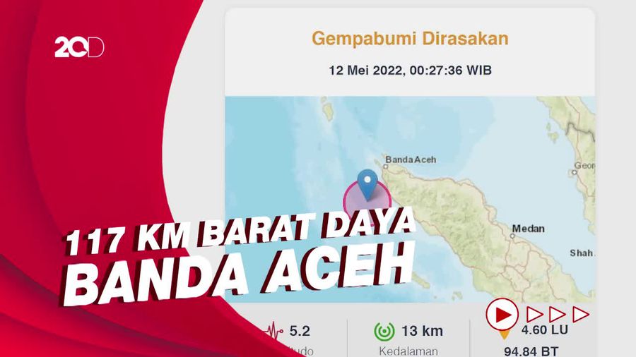 Gempa M 5,2 Guncang Banda Aceh, Tak Berpotensi Tsunami