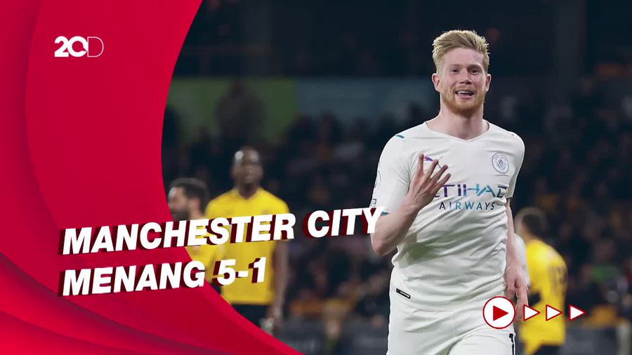 De Bruyne Borong 4 Gol Man City ke Gawang Wolves