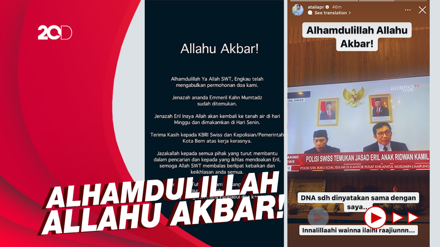 Jasad Eril Telah Ditemukan, Ridwan Kamil-Atalia Ucap Syukur