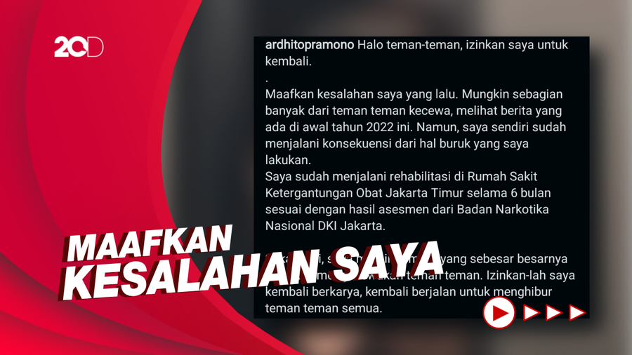 Usai Jalani Rehab, Ardhito Pramono: Izinkan Saya Kembali Berkarya