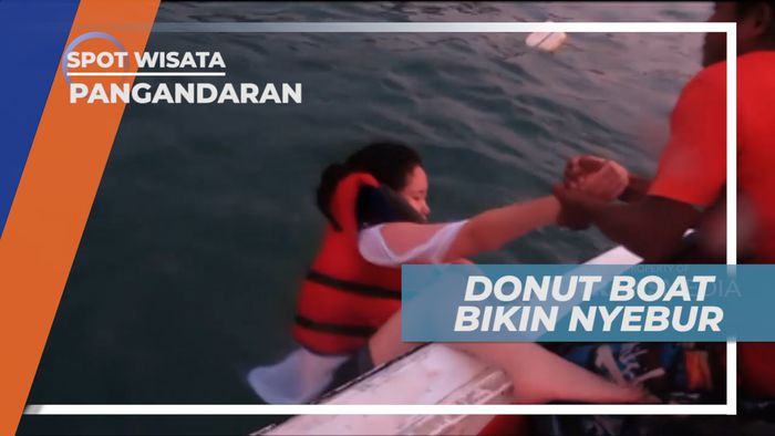 Serunya Berputar-putar dan Terlempar di Laut Naik Wahana Air Donut Boat, Pangandaran