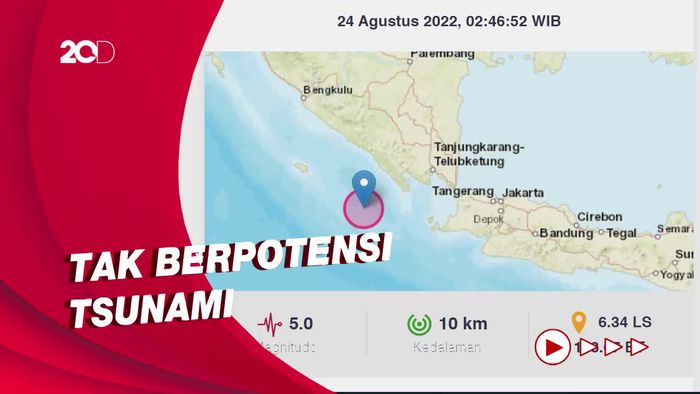Gempa M 5,0 Guncang Pesisir Barat Lampung
