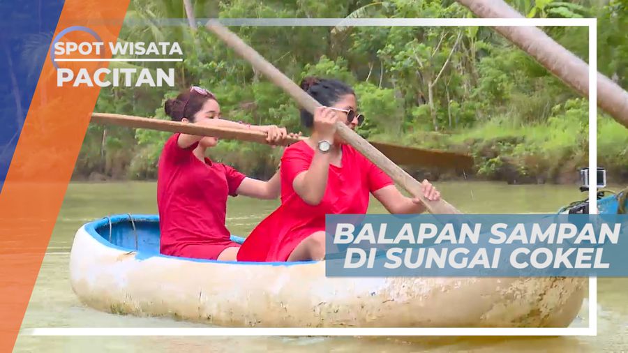Adu Cepat Mendayung Sampan di Sungai Cokel, Pacitan