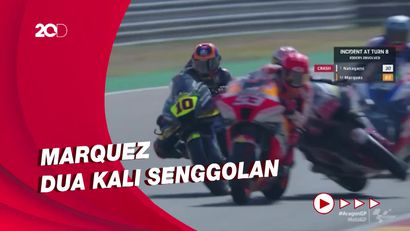 Detik-detik Kecelakaan Marquez, Quartararo, dan Nakagami di MotoGP Aragon