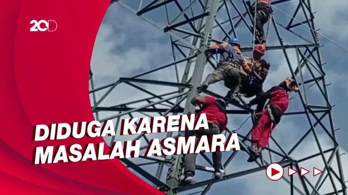 Dramatis! Evakuasi ABG Panjat Tiang Sutet Diduga Hendak Bunuh Diri