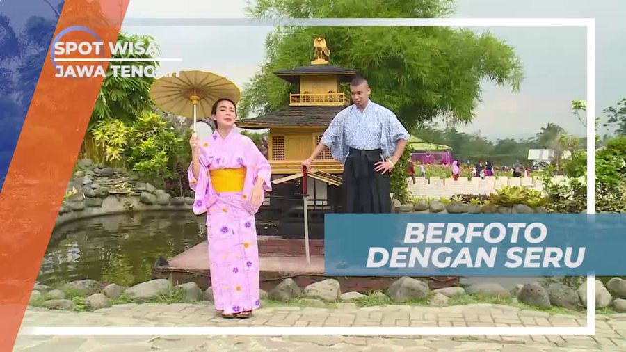 Berfoto Ria di Depan Bunga Sakura, Banyumas Jawa Tengah