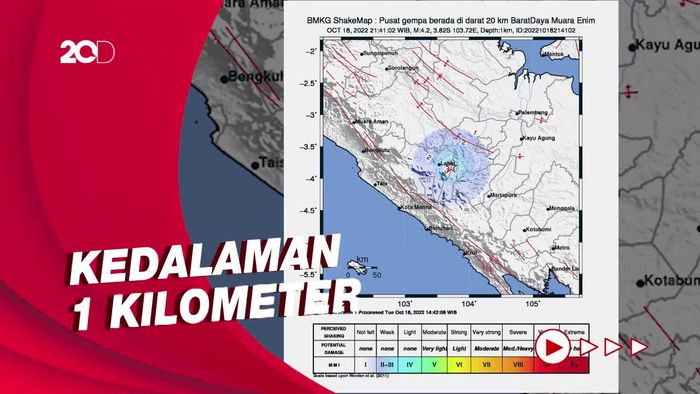 Gempa M 4,2 Guncang Muara Enim Sumsel, Berpusat di Darat