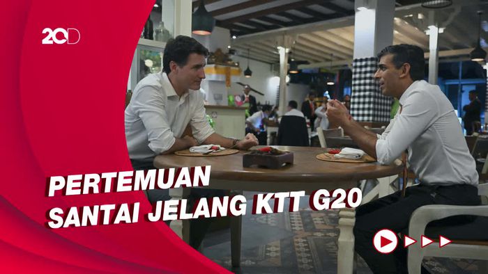 Tampil Beda, PM Inggris Rishi Sunak Ketemu PM Kanada di Kafe Bali