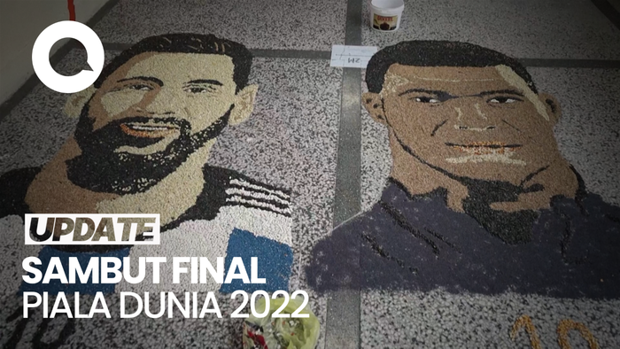Kreasi Seniman Lukis Wajah Messi vs Mbappe dari Pasir dan Biji-bijian