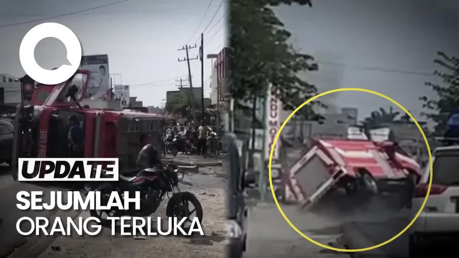 Detik-detik Mobil Damkar Labura Terbalik di Asahan!