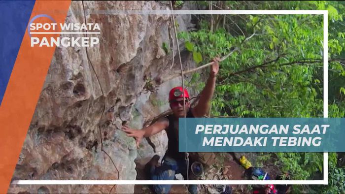 Perjuangan Saat Mendaki Tebing Menuju Goa Kalibong Aloa , Pangkep