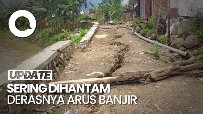Penampakan Bibir Sungai di Dompu Retak, 10 Rumah Warga Terancam Ambles