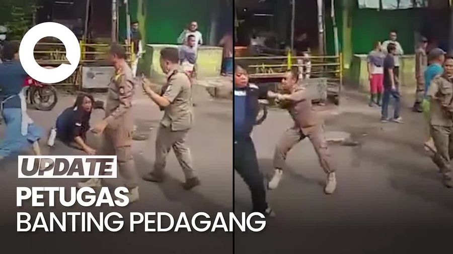 Aksi Petugas Satpol PP Tangerang Banting Pedagang Saat Penertiban