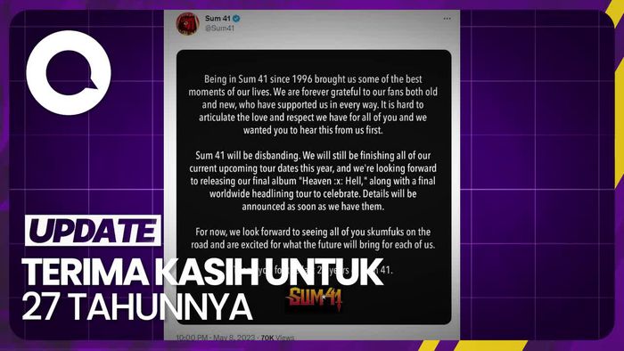 Band Rock Sum 41 Umumkan Bubar