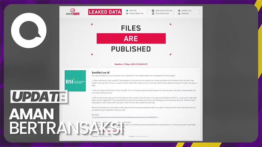 BSI Pastikan Dana Nasabah Aman Usai LockBit Klaim Bocorkan Data