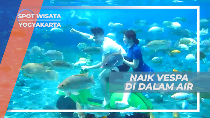 Seru-seruan Naik Vespa di Bawah Air Umbul Ponggok, Klaten