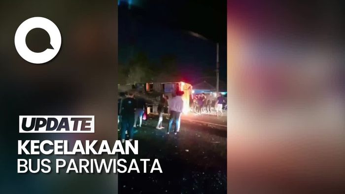 Penampakan Bus Rombongan Siswa MTs Serang Terguling di Ciater Subang