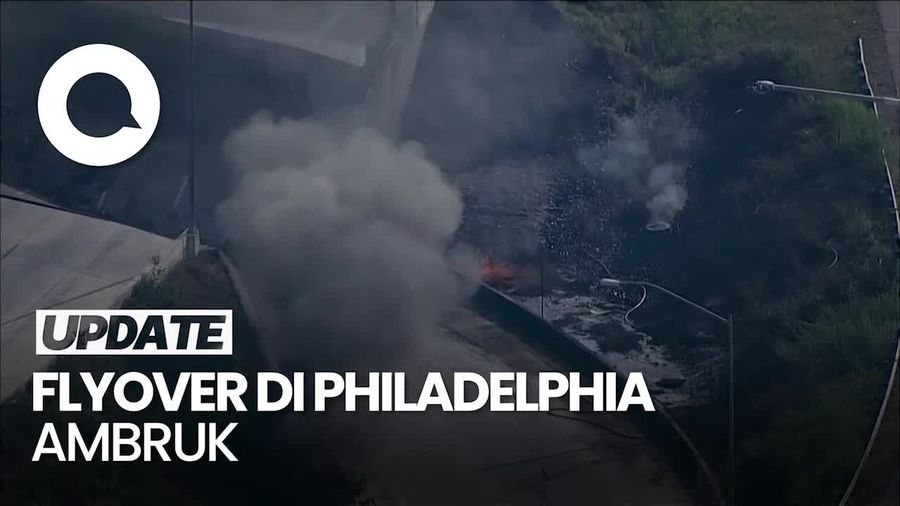  Penampakan Jalan Layang di Philadelphia Ambruk Usai Kendaraan Terbakar