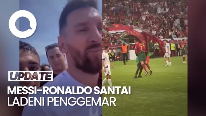 Momen Messi dan Ronaldo Santai Banget Dipeluk Fans