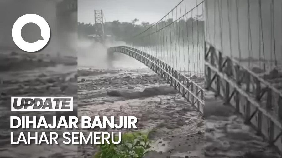 Detik-detik Jembatan Gantung Kaliregoyo Lumajang Dihajar Banjir Lahar