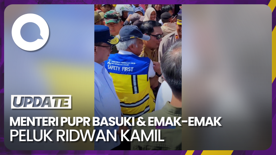 Aksi Jahil Menteri PUPR Basuki Peluk Ridwan Kamil dari Belakang