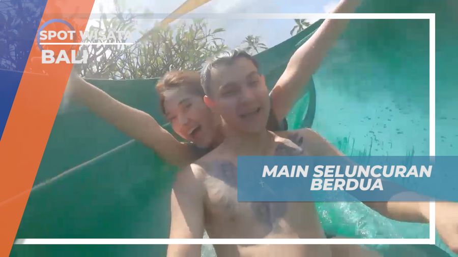 Sensasi Seru Boncengan Bermain Seluncuran di Kolam Renang Hotel Mewah, Bali