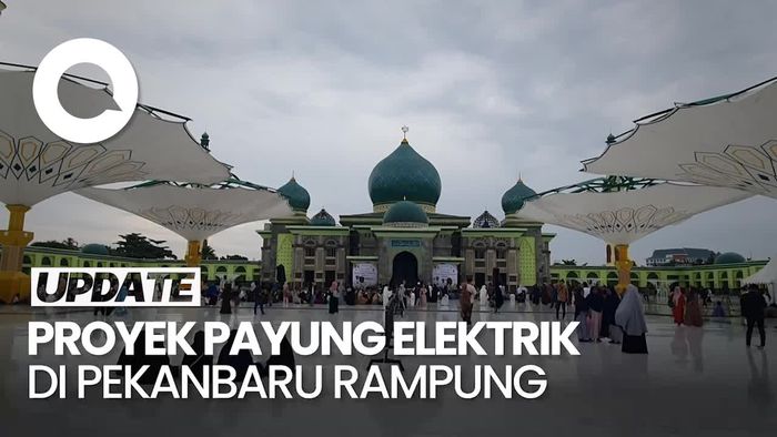Penampakan Payung Elektrik di Masjid Pekanbaru Bak Masjid Nabawi