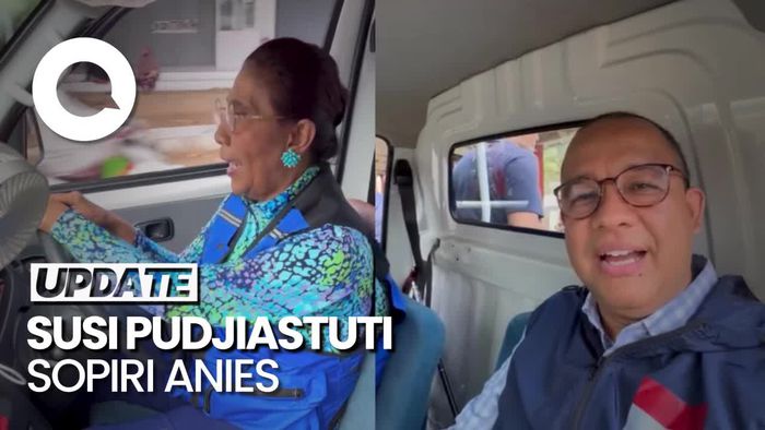 Gaya Susi Sopiri Anies Pakai Mobil Pick-up Sambil Merokok