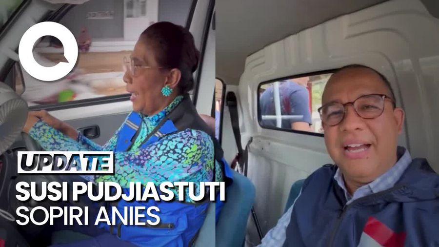 Gaya Susi Sopiri Anies Pakai Mobil Pick-up Sambil Merokok