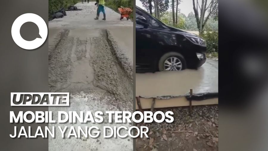 Viral Mobil Pelat Merah Terobos Jalan yang Baru Dicor di Musi Rawas