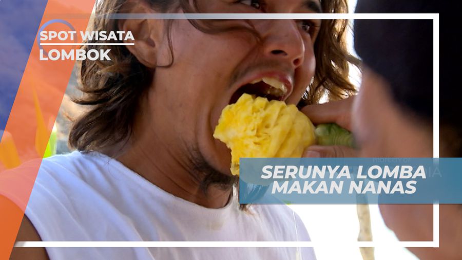 Seru-seruan Adu Cepat Melahap Buah Nanas di Tepi Pantai Mawi, Lombok