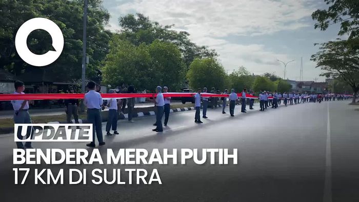 Keren! 17 Ribu Siswa SMA di Sultra Bentangkan Bendera Merah Putih 17 Km