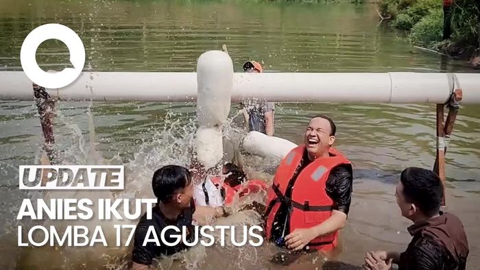 Momen Anies Tercebur ke Waduk Usai Kalah Lomba Gebuk Bantal