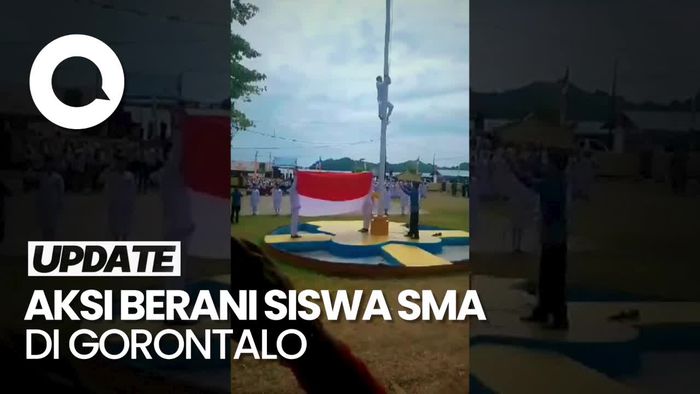 Aksi Berani Siswa di Gorontalo Panjat Tiang Bendera saat HUT ke-78 RI