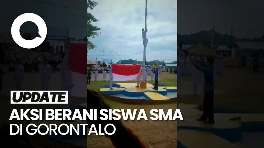 Aksi Berani Siswa di Gorontalo Panjat Tiang Bendera saat HUT ke-78 RI