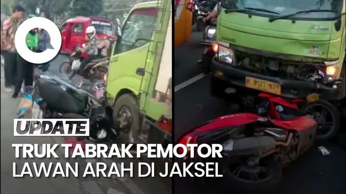 7 Pemotor Lawan Arah Ditabrak Truk Bermuatan Bata di Lenteng Agung