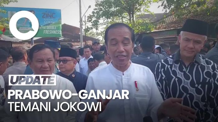 Momen Prabowo-Ganjar Kompak Dampingi Jokowi di Pasar Grogolan