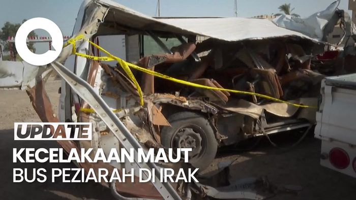 Penampakan Bus Peziarah Terguling Menewaskan 18 Orang di Irak