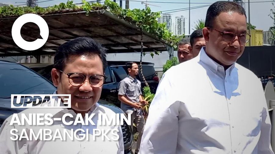 Kompak Berbaju Putih, Anies-Cak Imin Tiba di DPP PKS