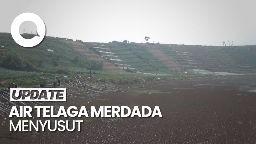 Penampakan Debit Air Telaga Merdada Dieng Menyusut Akibat Kekeringan